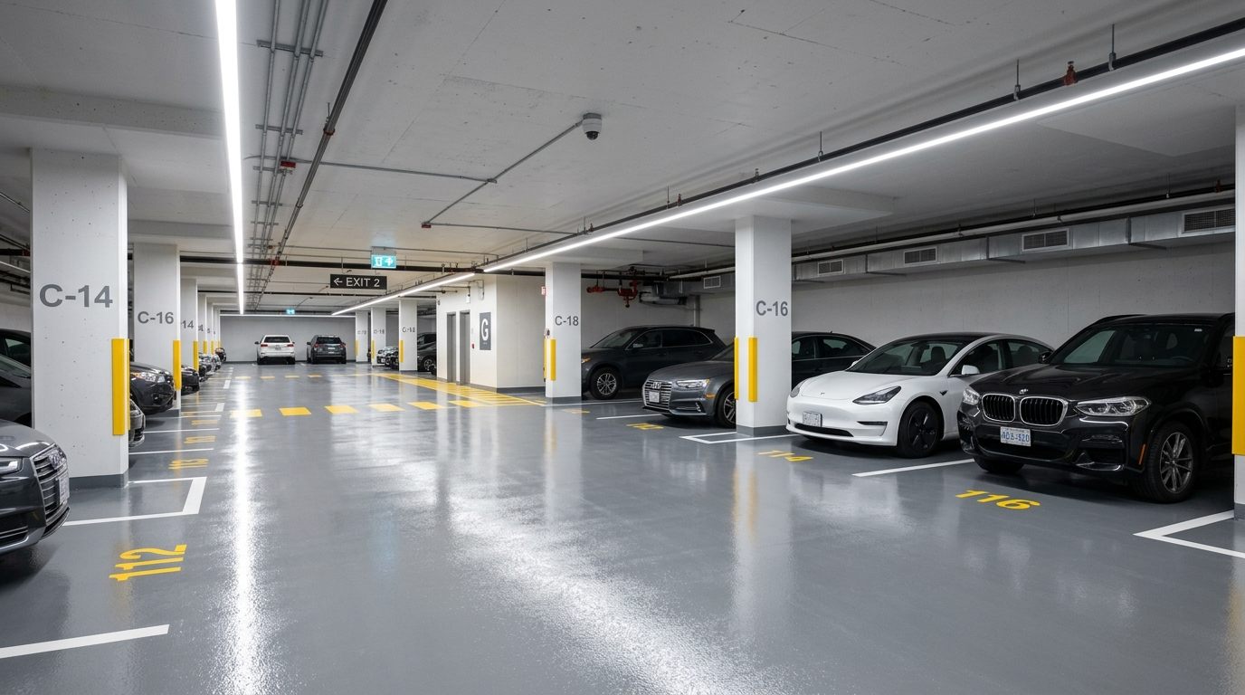 Revitalização de garagem predial com piso epóxi